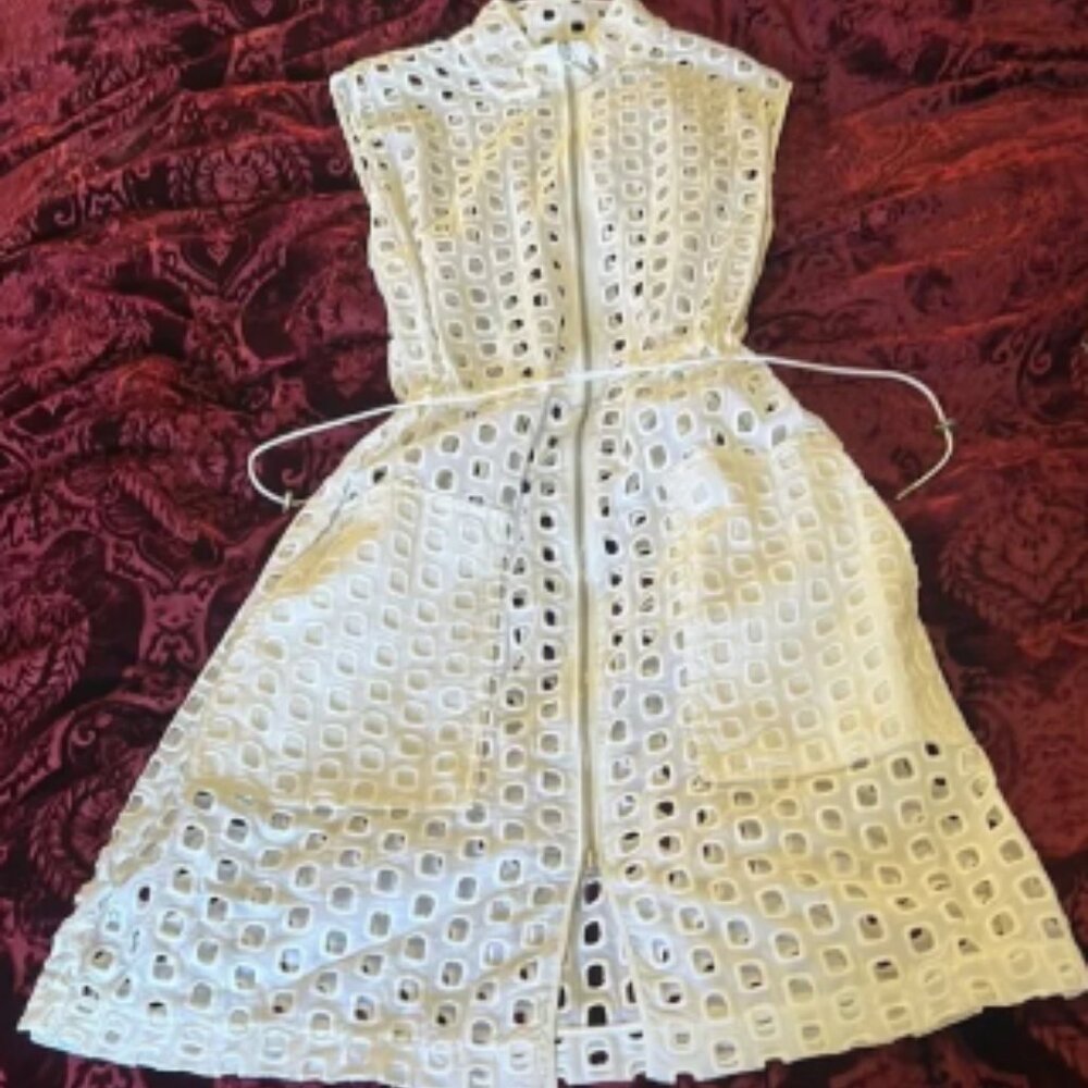 Elie Tahari White Eyelet Cut Outs Dress L